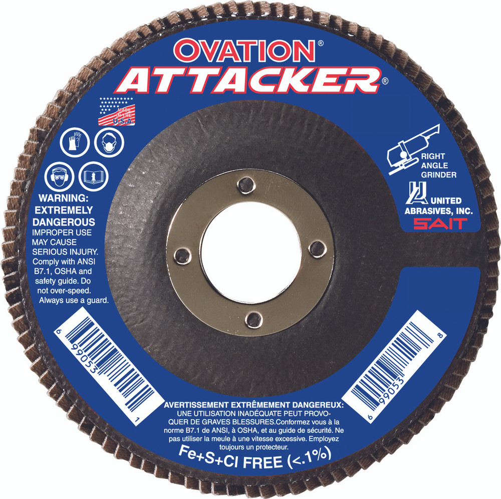 High Density Discs - Fiberglass Backing,Ovation? Attacker High Density Flap Disc - Type 27,  7/8 Arbor - No Hub 76239