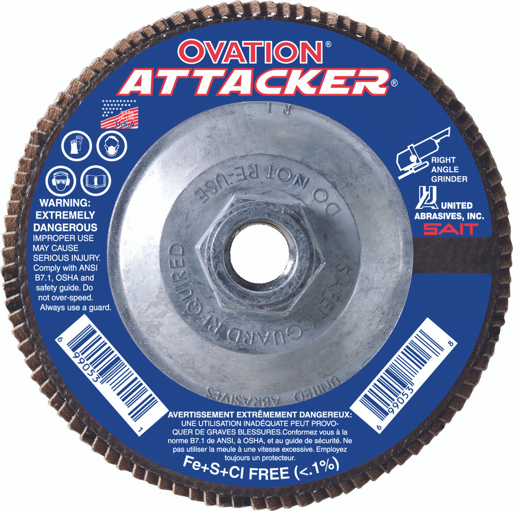 High Density Discs - Fiberglass Backing,Ovation? Attacker High Density Flap Disc - Type 27,  5/8-11 Hub 76338