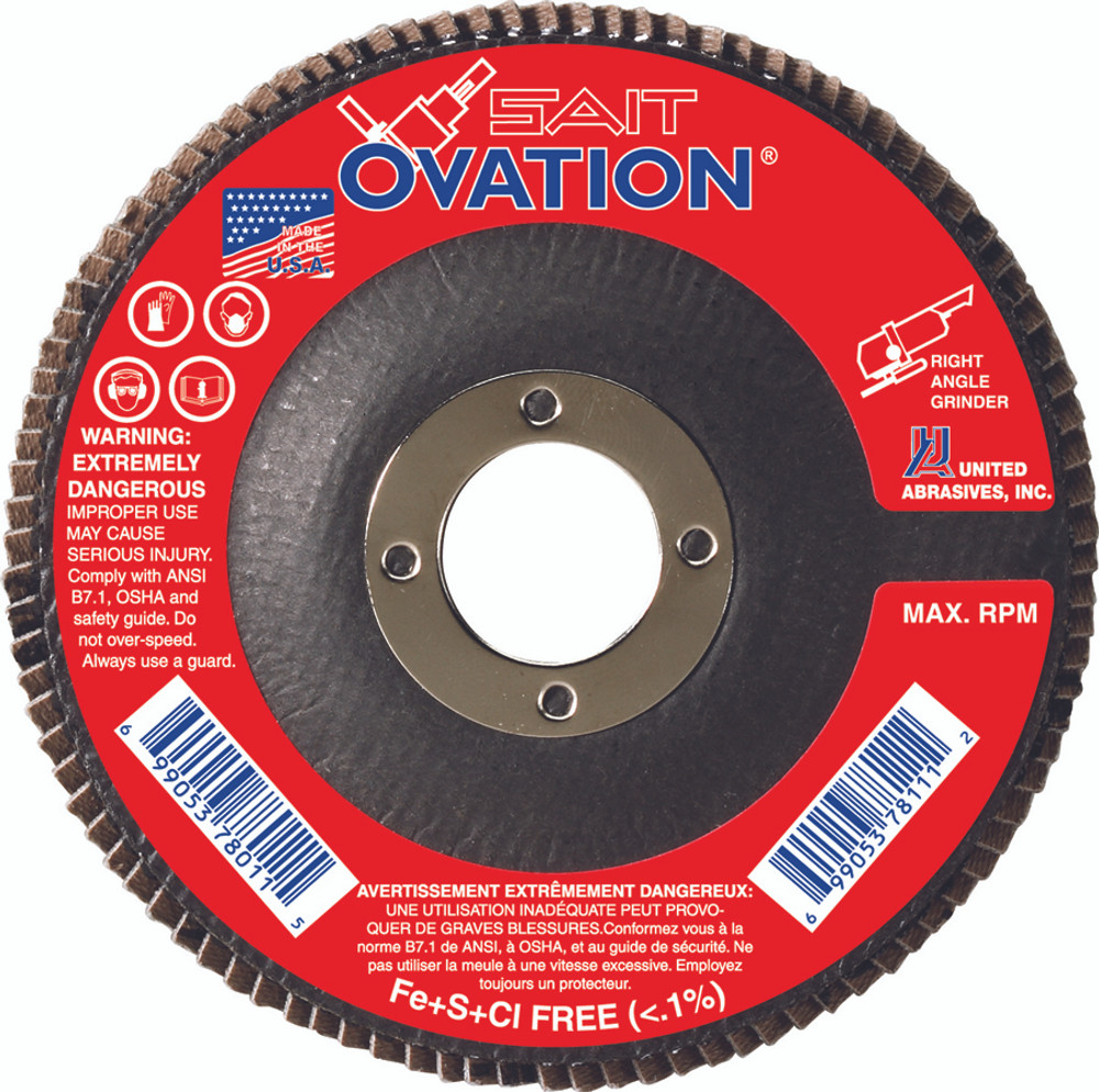 High Density Discs - Fiberglass Backing,Ovation? High Density Flap Disc - Type 27,  7/8 Arbor - No Hub 78011