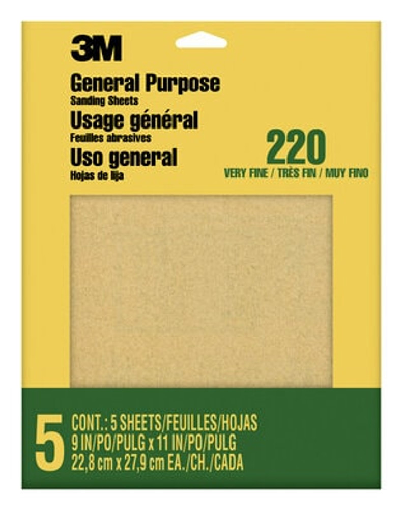 3M Aluminum Oxide Sandpaper, 9 in x 11 in, Very Fine Grit