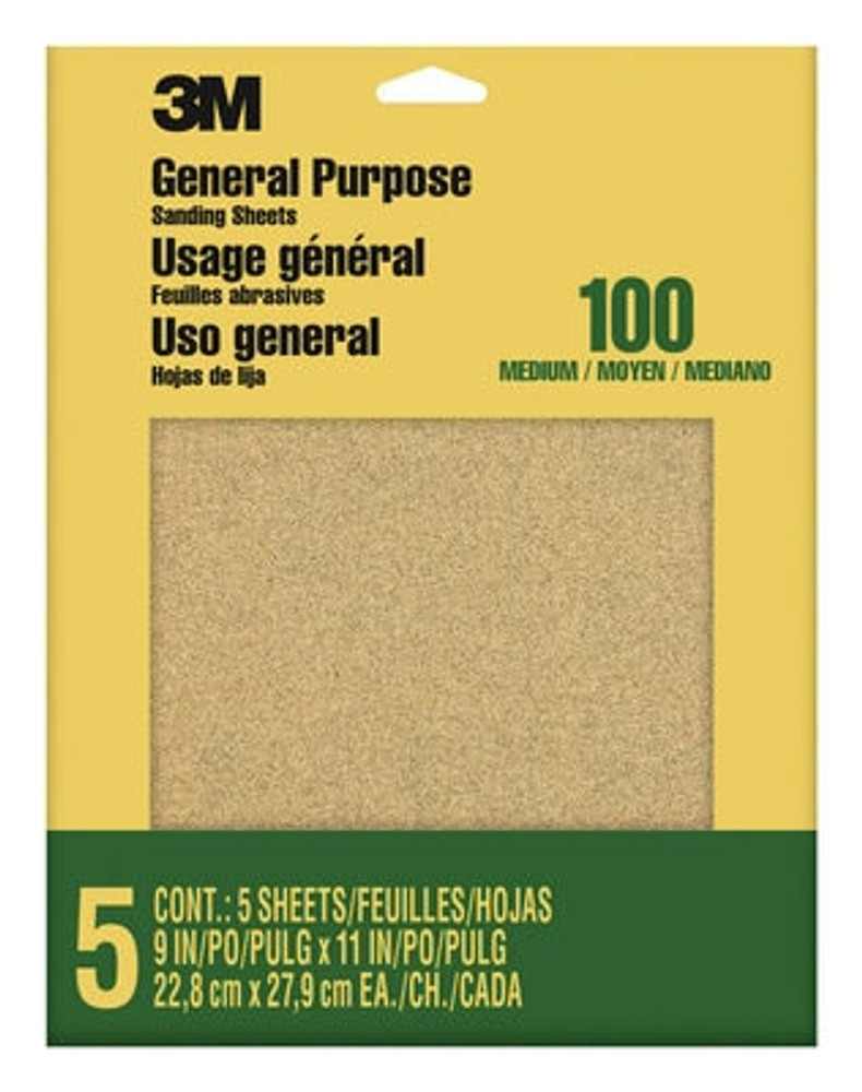 3M Aluminum Oxide Sandpaper, 9 in. x 11 in., Medium Grit, 5/Pack