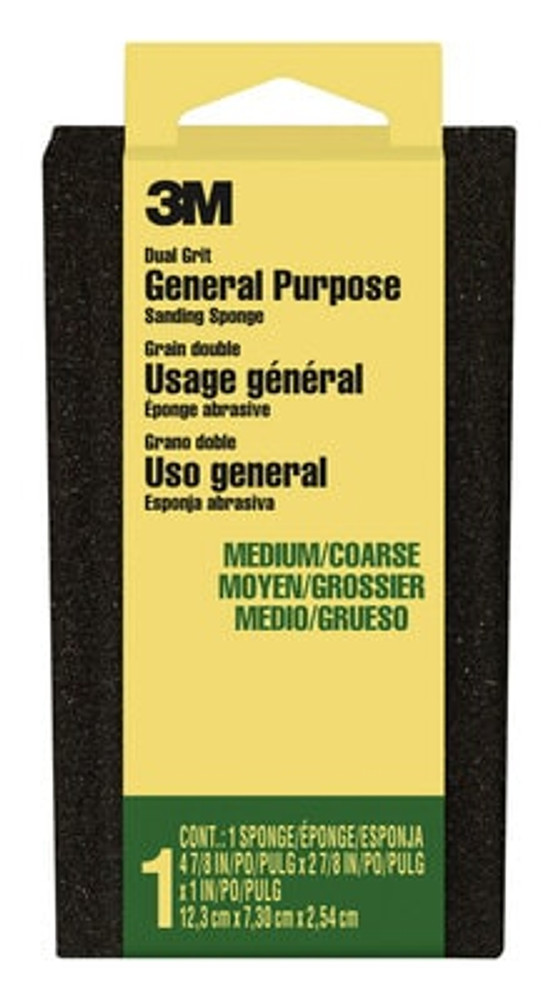 3M General Purpose Sanding Sponge DSMC-ESF-10, 2 7/8 in x 4 7/8 in x 1 in, Dual Grit, Medium/Coarse, 10 ea/cs
