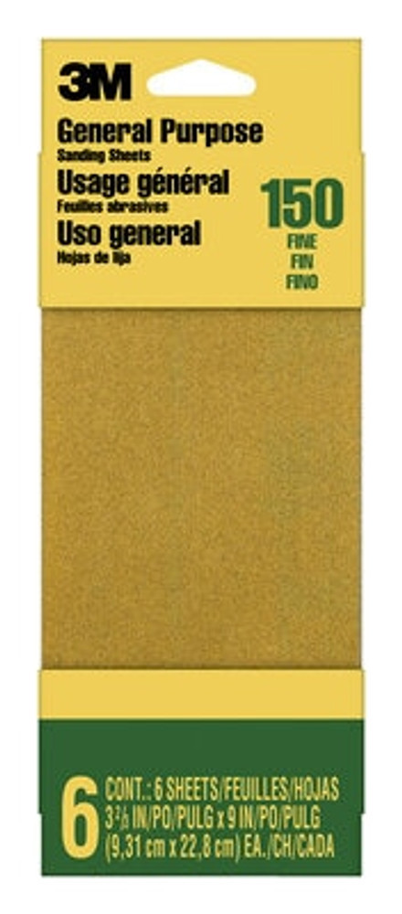 3M General Purpose Sanding Sheets 9015NA-CC, 3 2/3 in x 9 in, Fine grit, 6/pk, 20 pks/cs