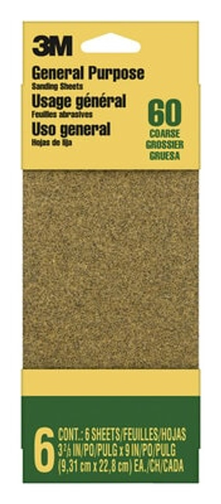 3M General Purpose Sanding Sheets 9017NA-CC, 3 2/3 in x 9 in, Coarse, 6/pk, 20 pks/cs