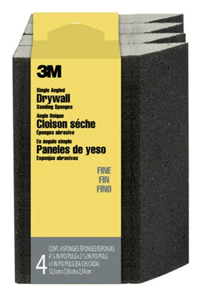 3M Angled Drywall Sanding Sponge CP-042-4PK, 4.875in x 2.875in x 1in (12.38cm x 7.30cm x 2.54cm)