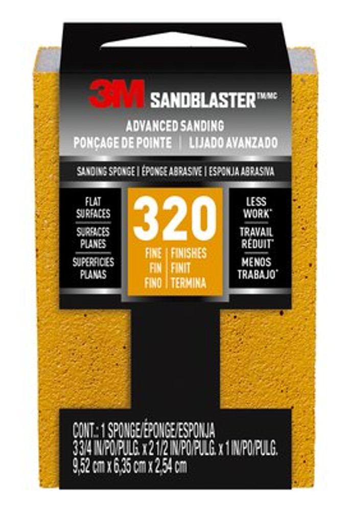 3M SandBlaster ADVANCED SANDING Sanding Sponge, 20907-320 ,320 grit, 3 3/4 in x 2 1/2 x 1 in, 1/pk