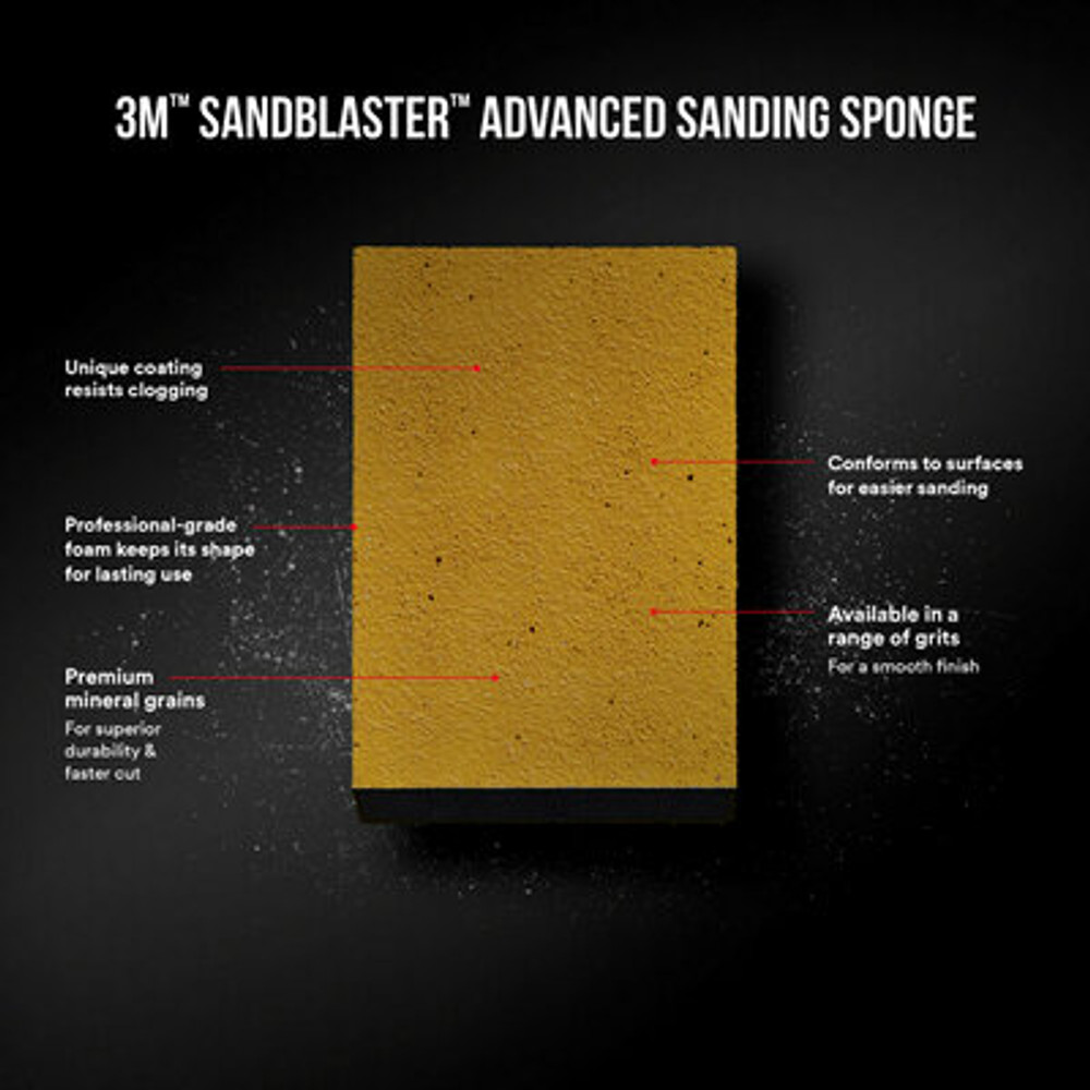 3M Sand Blaster Advanced Sanding Sanding Sponge, 20907-320 ,320 grit, 33/4 in x 2 1/2 x 1 in, 1/pack 50673 Industrial 3M Products & Supplies