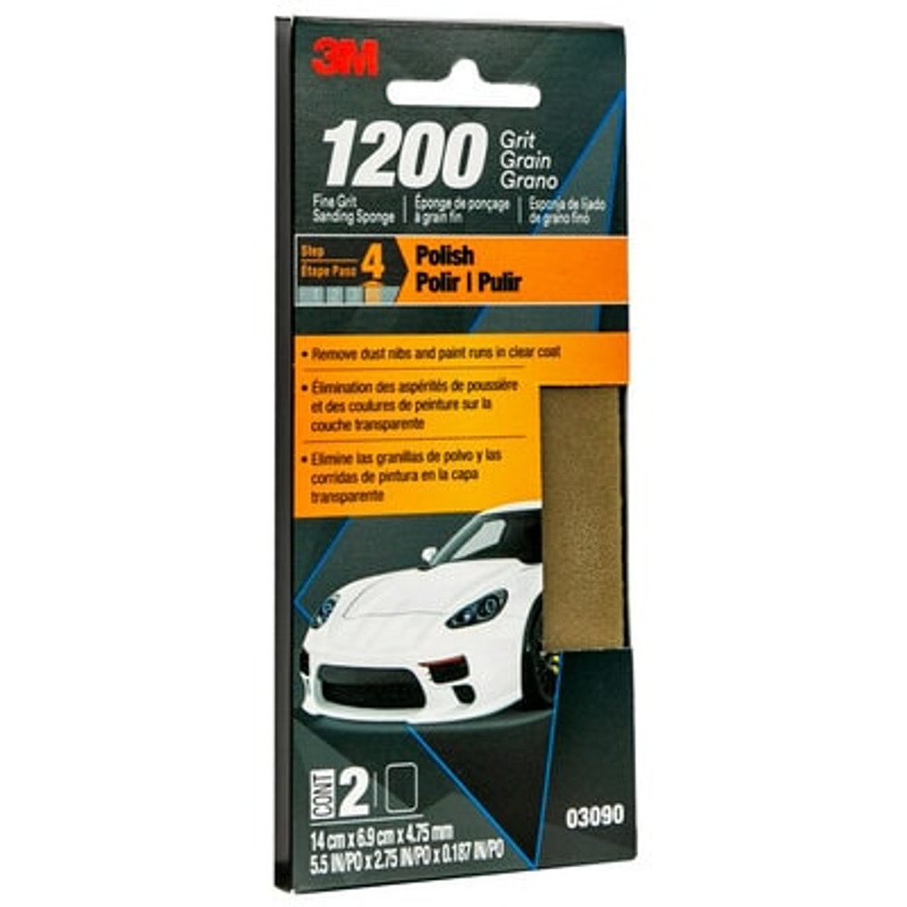 3M Fine Grit Sanding Sponge 03090, 1200 Grit, 12/Case