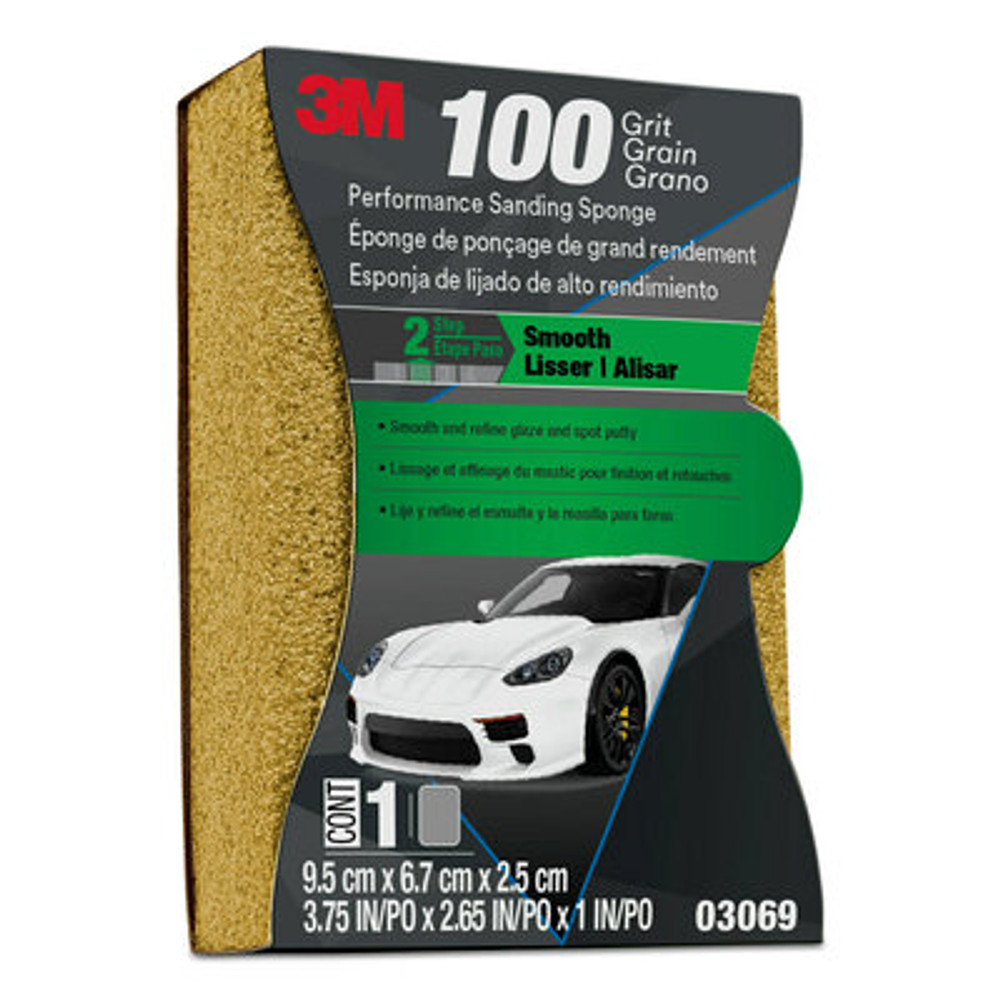3M Performance Sanding Sponge, 03069, 1 inch x 2-5/8 inch, 100 Grit, 12
per case