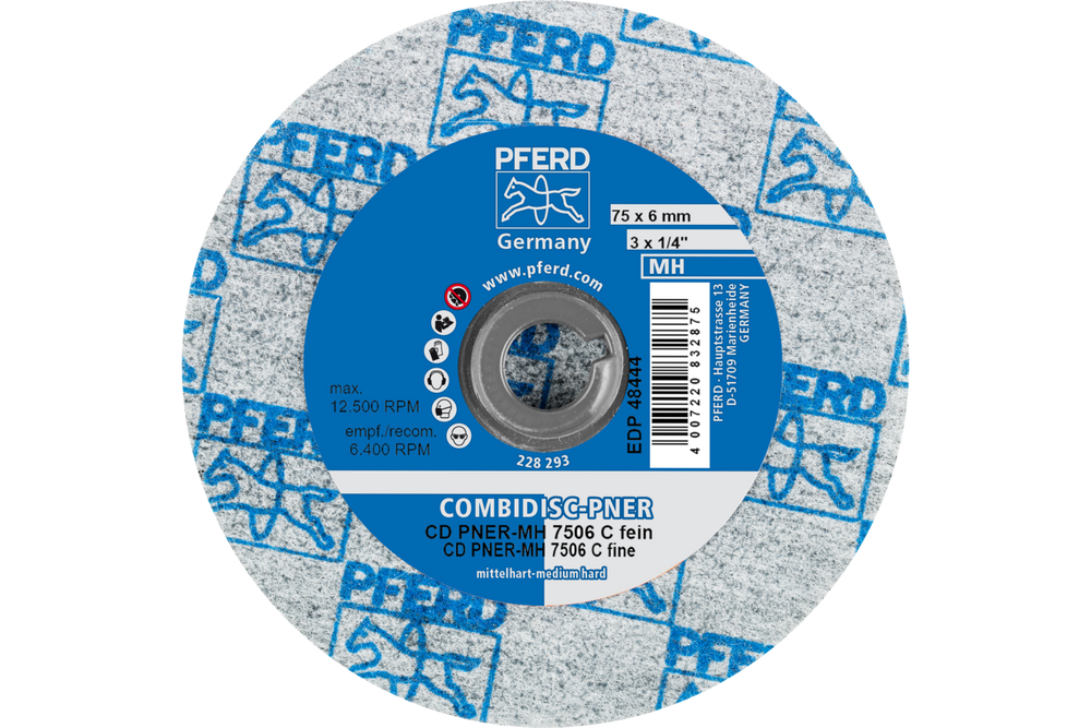 PFERD COMBIDISC® Unitized Disc, 3" Dia, Type CD, Fine, Medium-Hard, 6SF, Silicon carbide