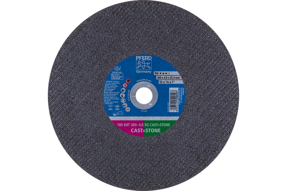 PFERD Portable Cut-Off Wheel, 12" x 1/8 x 1, SG CAST+STONE, T1, Aluminum oxide