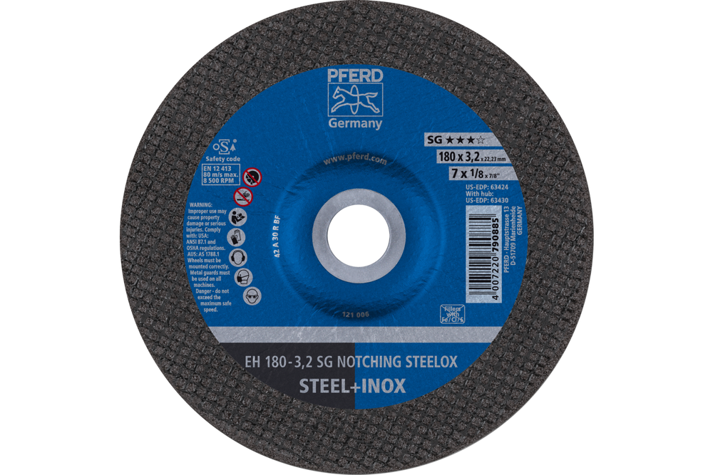 PFERD Grinding Wheel, 7" x 1/8 x 7/8, SG NOTCHING STEELOX, T27, Aluminum oxide