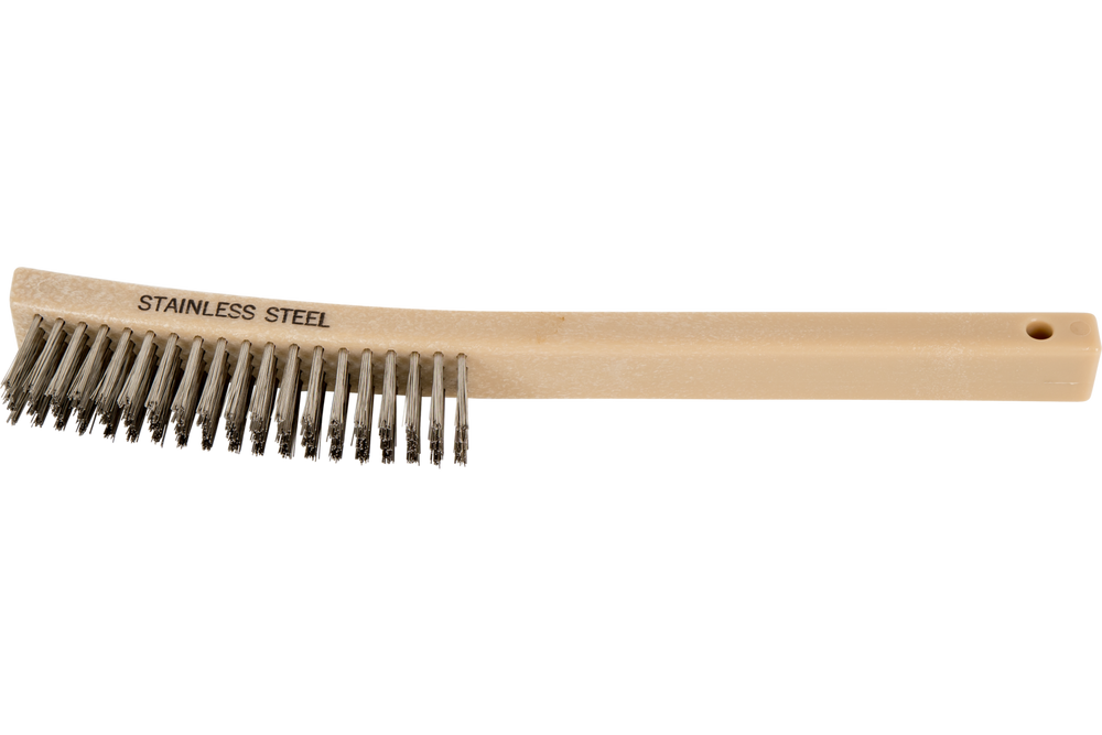 PFERD Curved Handle Scratch Brush 4x19 Rows Stainless Steel Wire Plastic Block