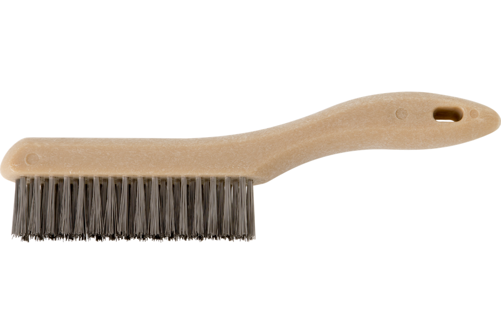 PFERD Shoe Handle Scratch Brush 4x16 Rows .012 Stainless Steel Wire Synthetic Block