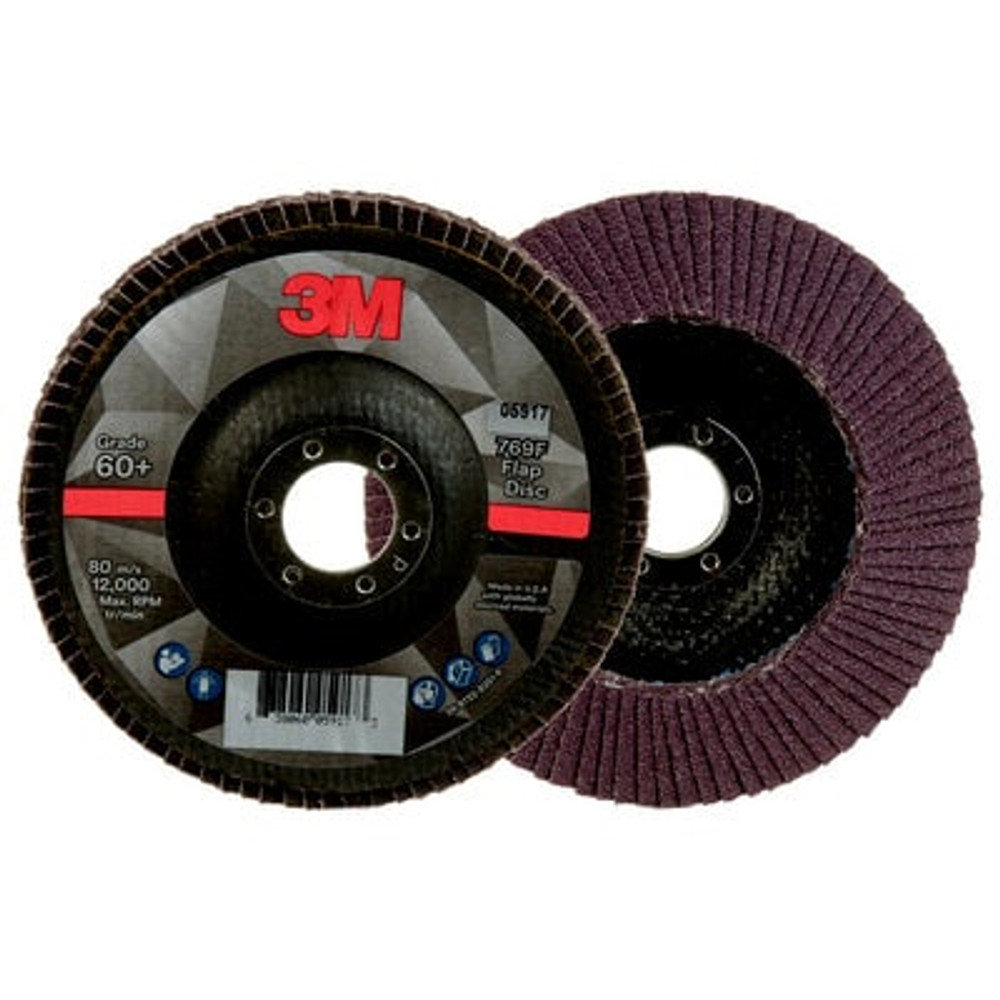 3M Flap Disc 769F, 60+, T29, 5 in x 7/8 in, 10 ea/Case