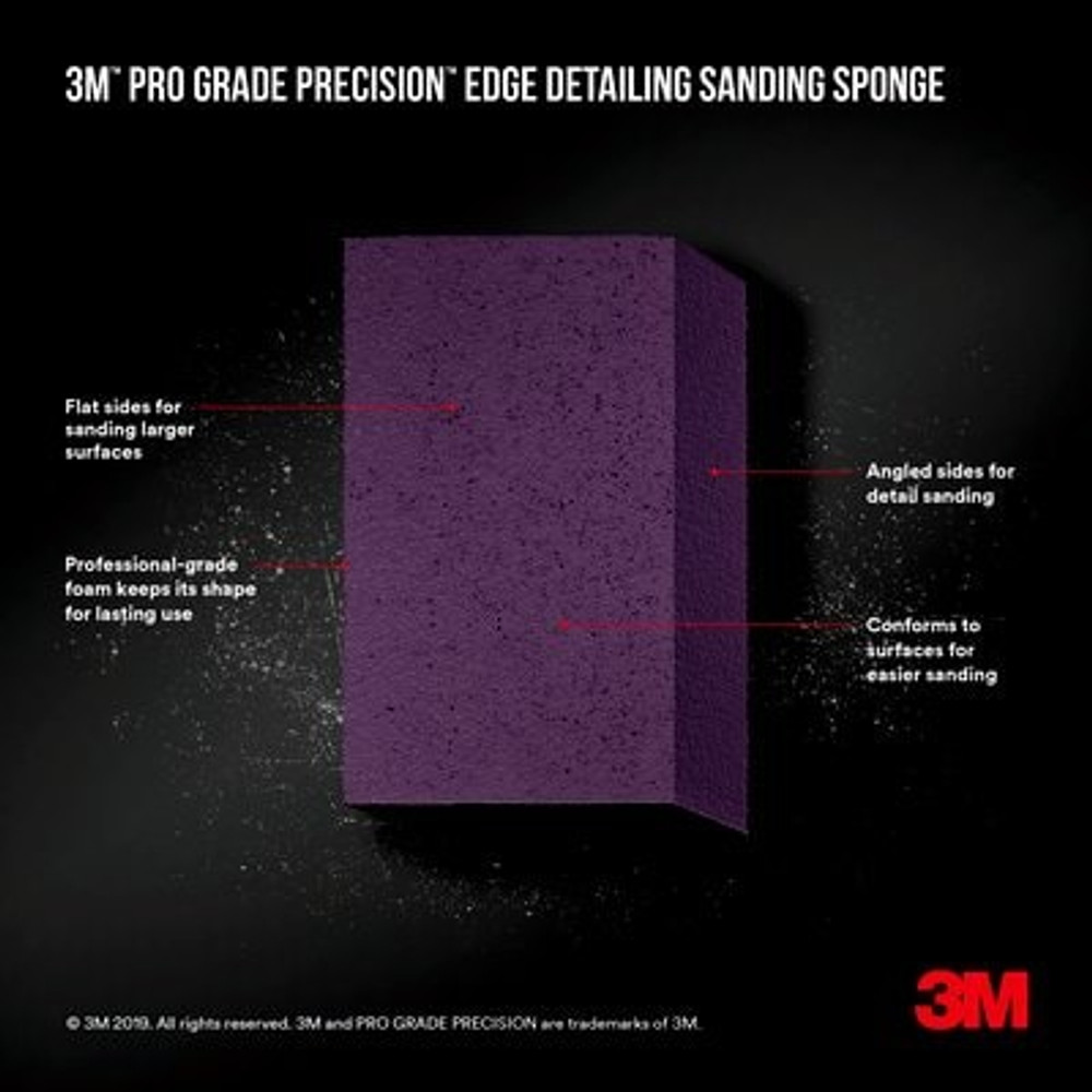 3M Pro Grade Precision Edge Detailing Dual Angle Sanding Sponge ,24302TRIP-XFDA, 2 7/8 in x 4.5 in x 1 in, X-Fine, 12/case 3123 Industrial 3M Products