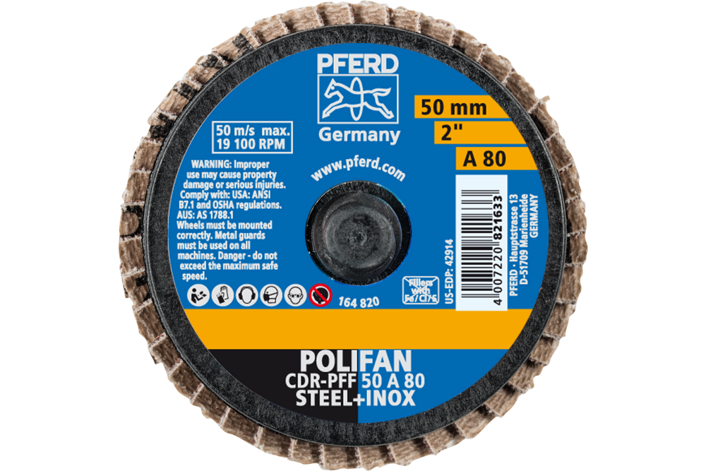 PFERD Mini Flap Disc, 2" Dia, Type CDR, 80 Grit, Flat, Aluminum oxide
