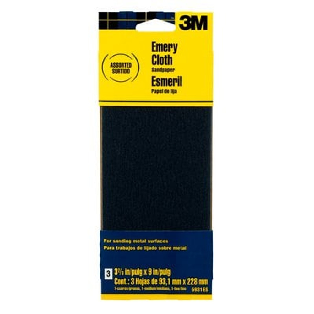 5922ES, 3M Emery Cloth Sandpaper, 3 2/3" x 9 in, 800 grit, 5--pk