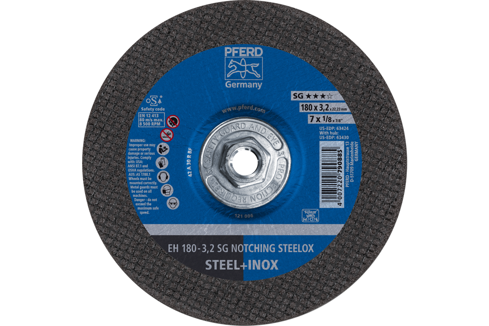 PFERD Grinding Wheel, 7" x 1/8 x 5/8-11, SG NOTCHING STEELOX, T27, Aluminum oxide