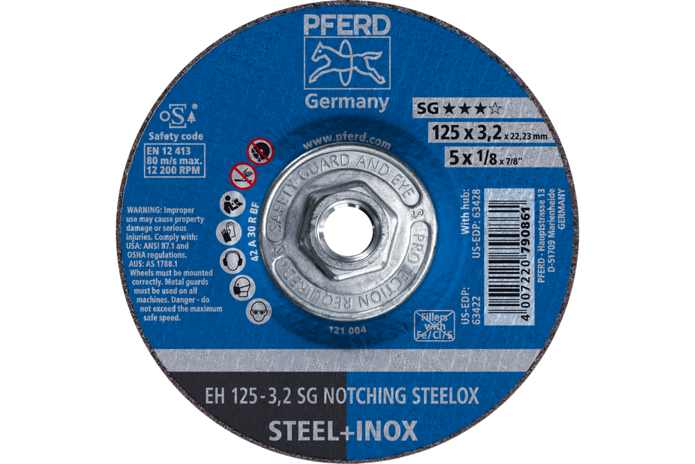 PFERD Grinding Wheel, 5" x 1/8 x 5/8-11, SG NOTCHING STEELOX, T27, Aluminum oxide