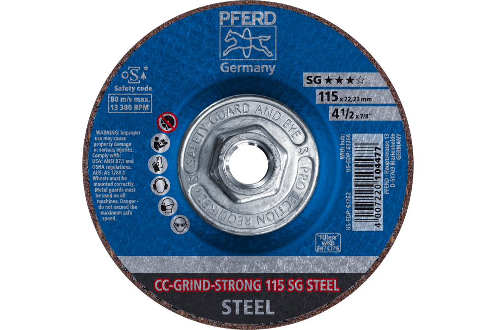 PFERD Grinding disc, CC-GRIND®-STRONG, 4-1/2" x 5/8-11, SG STEEL, Ceramic