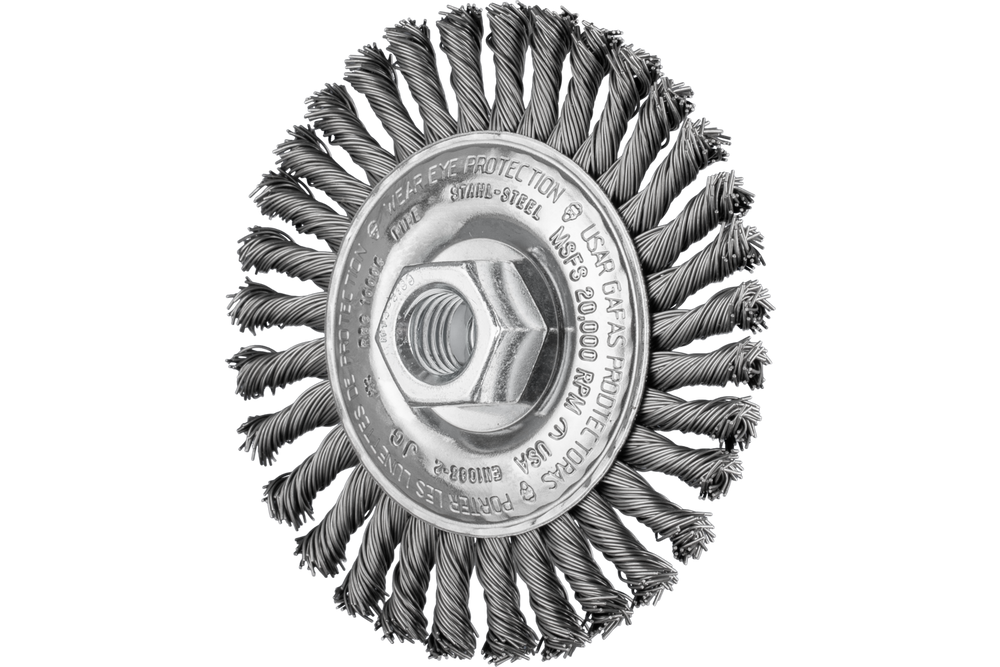 PFERD Stringer Bead Wheel Brush 4" Dia .020 Carbon Steel 5/8-11" Thread