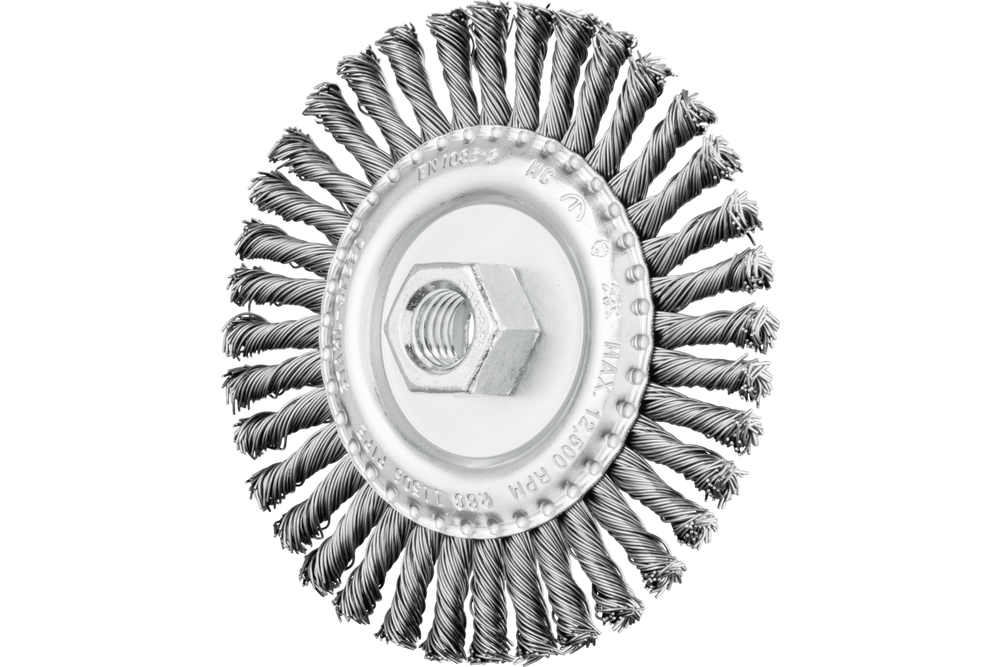 PFERD Stringer Bead Wheel Brush 4-1/2" Dia .020 Carbon Steel 5/8-11" Thread