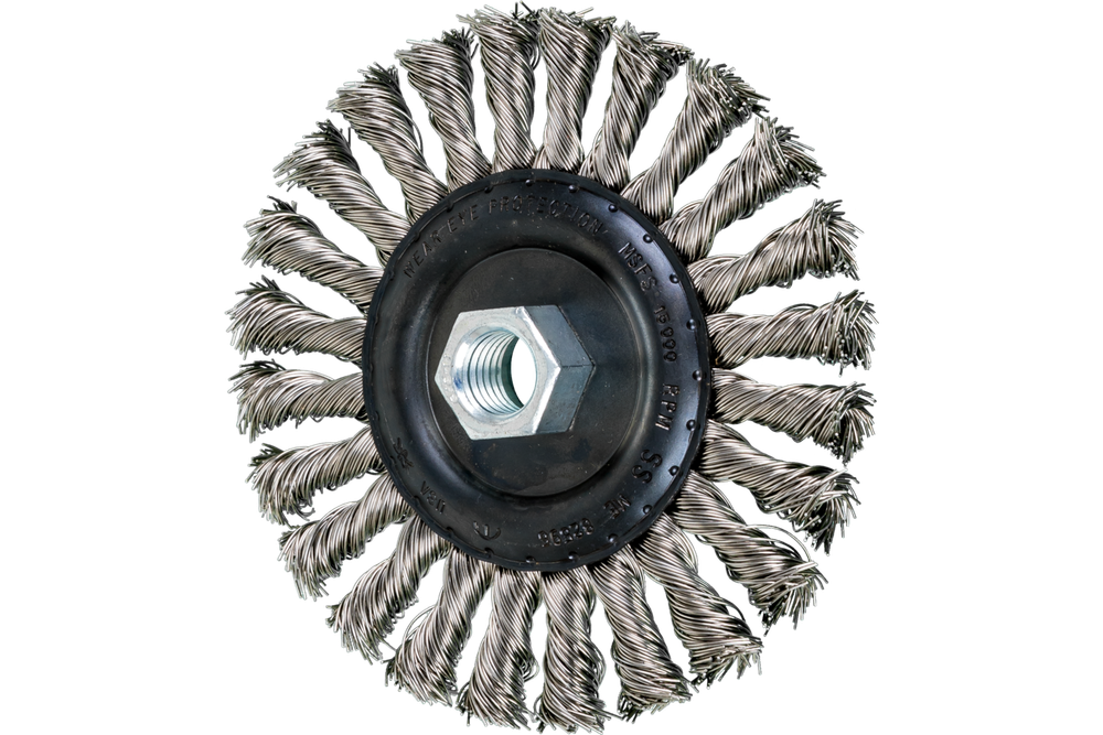 PFERD Standard Twist Knot Wire Wheel Brush 5" Dia. .020 Stainless Steel 5/8-11" Thread