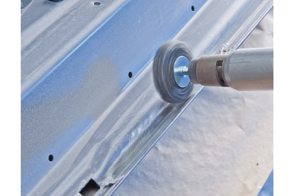 PFERD Crimped Mounted Wire Wheel Brush 3" Dia. .008 Carbon Steel 1/4" Shank