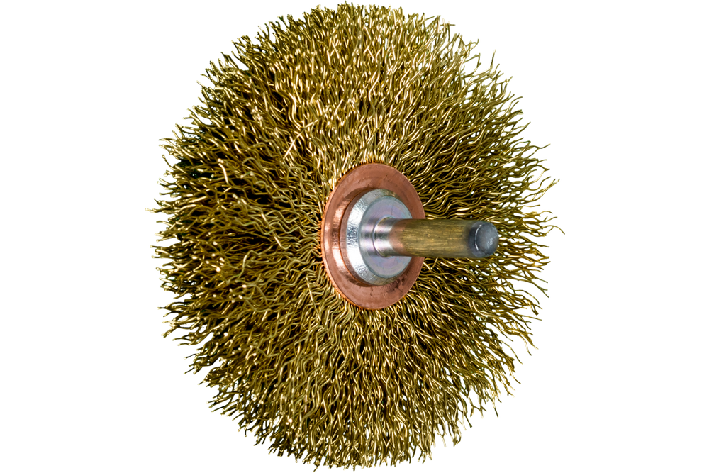PFERD Crimped Mounted Wheel Brush 3" Dia. .014 Stainless Steel 1/4" Shank