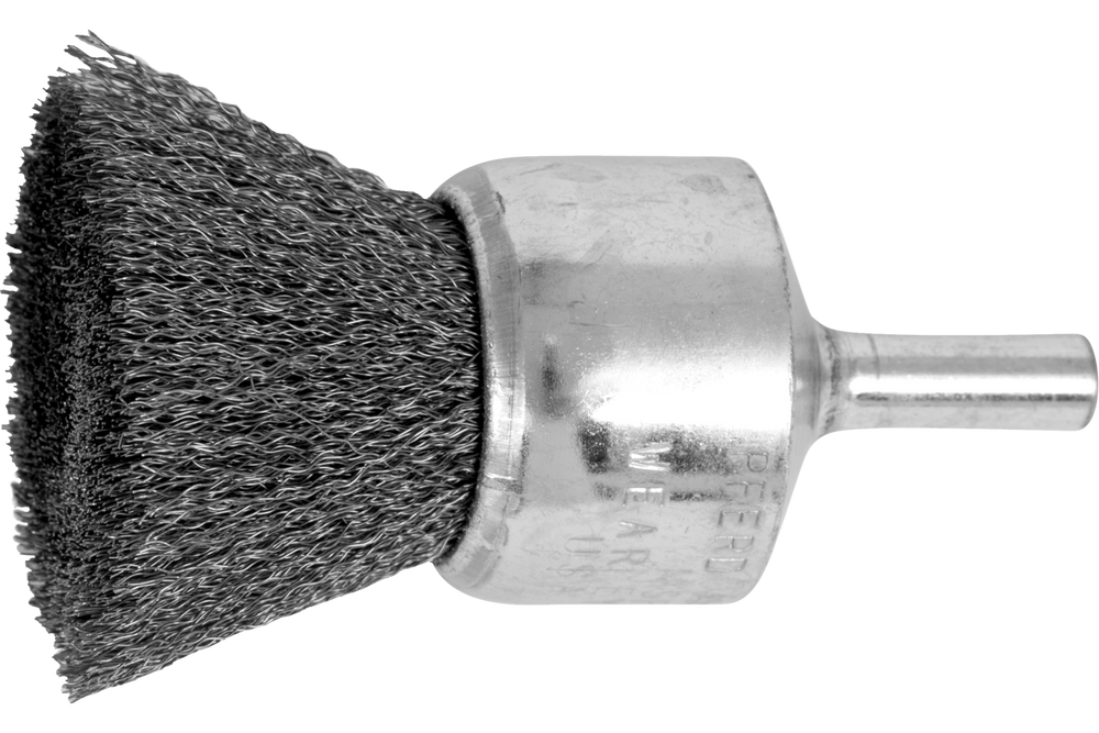 PFERD Crimped Wire End Brush 1" Dia. .006 Carbon Steel 1/4" Shank