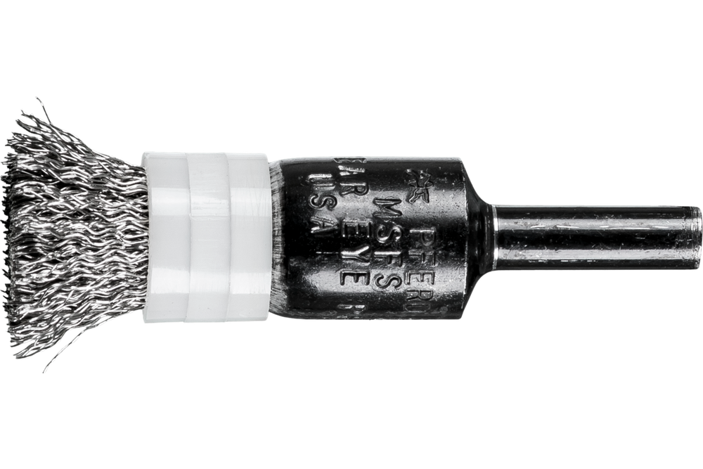 PFERD Banded Crimped Wire End Brush 1/2" Dia. .010 Stainless Steel 1/4" Shank