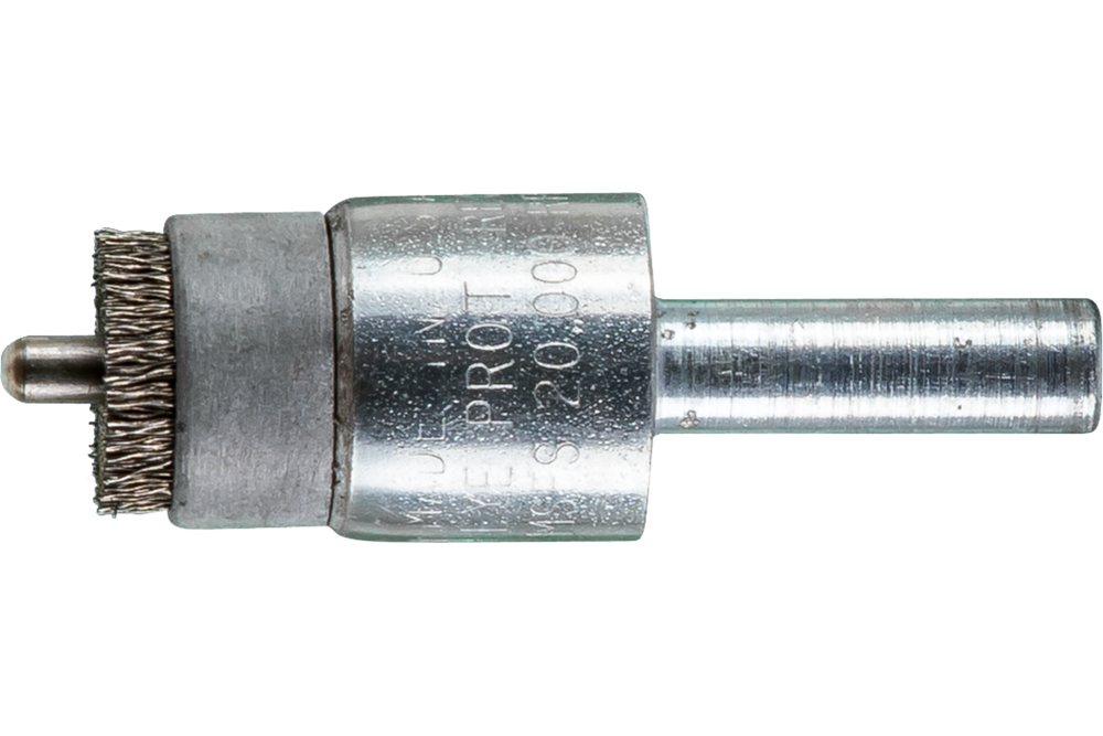 PFERD Pilot End Brush 1/2" Dia. .004 Stainless Steel Wire, 1/4 Shank, 1/8 Pilot Dia.