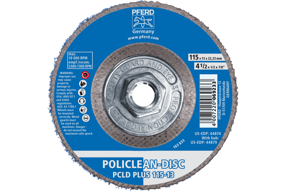 PFERD POLICLEAN® PLUS Disc, 4-1/2" x 1/2 x 5/8-11, T27, Flat, Aluminum oxide