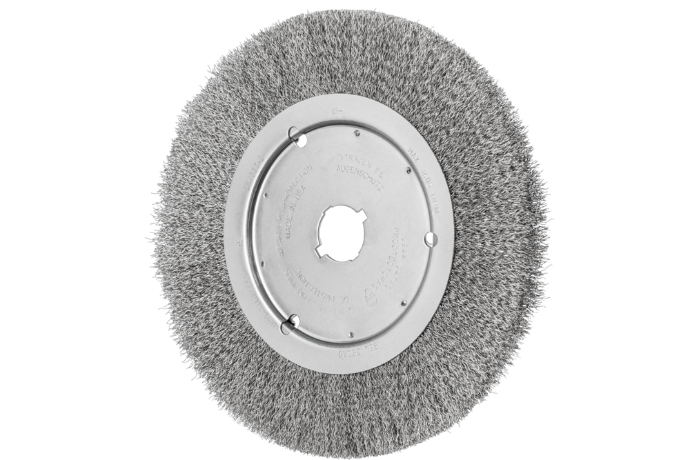 PFERD Crimped Wire Wheel Brush 10" Dia Narrow Face .012 Stainless Steel 2" Keyed Arbor