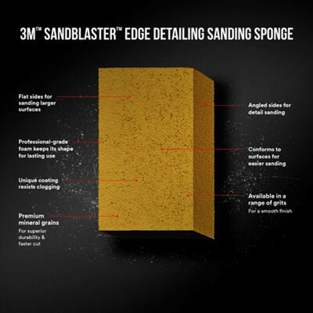 3M SandBlaster EDGE DETAILING Sanding Sponge, 9560 ,100 grit, 4 1/2 in
x 2 1/2 x 1 in, 1/pk