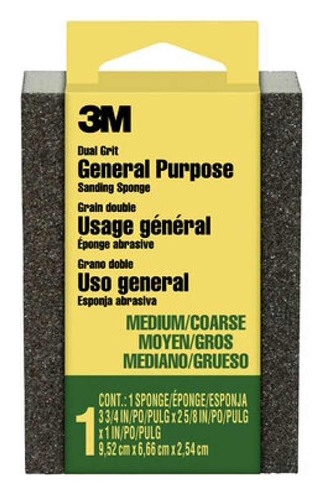 3M Sanding Sponge, 909-ESF, Dual Grit Block, 3 3/4 in x 2 5/8 in x 1 in  (9,52 cm x 6,66 cm x 2,54 cm), Medium/Coarse, 24ea/cs