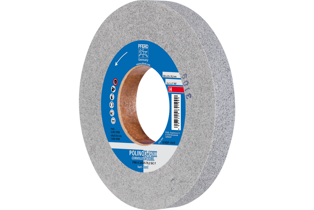 PFERD POLINOX® Convolute Wheel, 8" x 1 x 3, Fine, Hard, 9SF, Silicon carbide