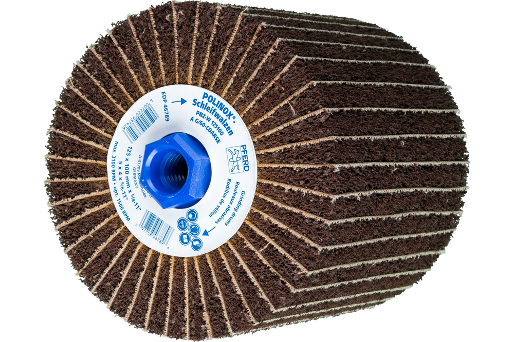 PFERD POLINOX® Non-Woven Finishing Drum, 5"x 4 x 5/8-11, Interleaved, 60 Grit, Aluminum Oxide