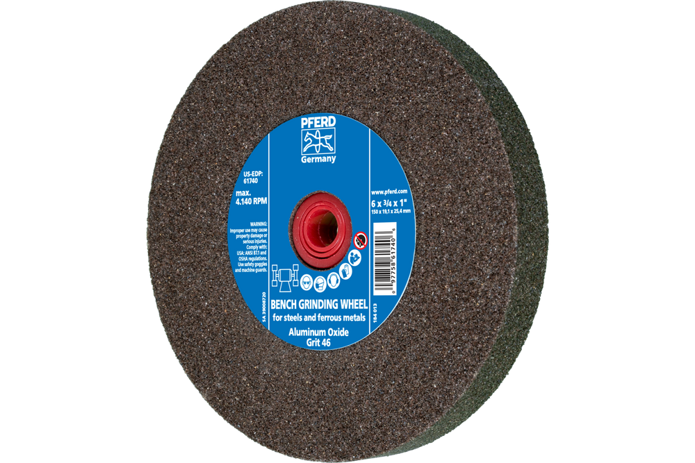PFERD Vitrified Bench Wheel, UNIVERSAL, 6" x 3/4 x 1, 46 Grit, Aluminum Oxide