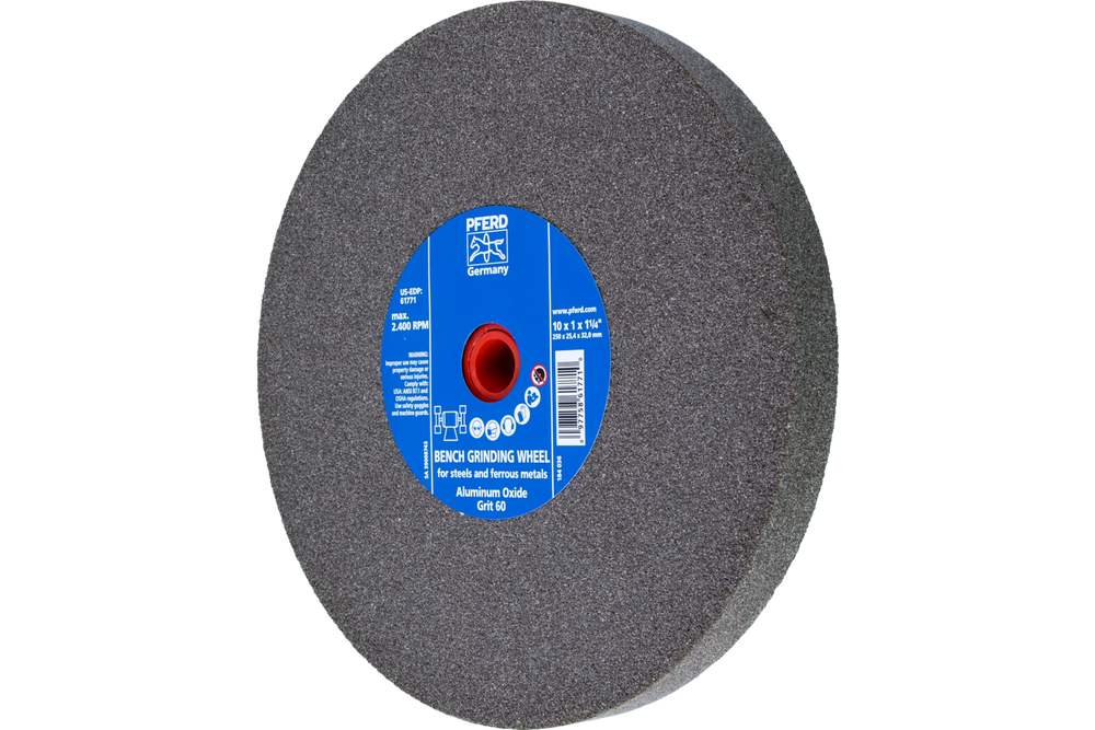 PFERD Vitrified Bench Wheel, UNIVERSAL, 10" x 1 x 1-1/4, 60 Grit, Aluminum Oxide