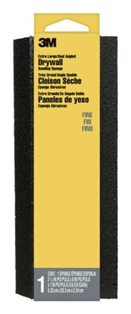 3M Extra Large Drywall Sanding Sponge 910-DDA, Dual Angle, 2 1/2 in x 8 in x 1 in, Fine, 1/pk, 12 ea/cs