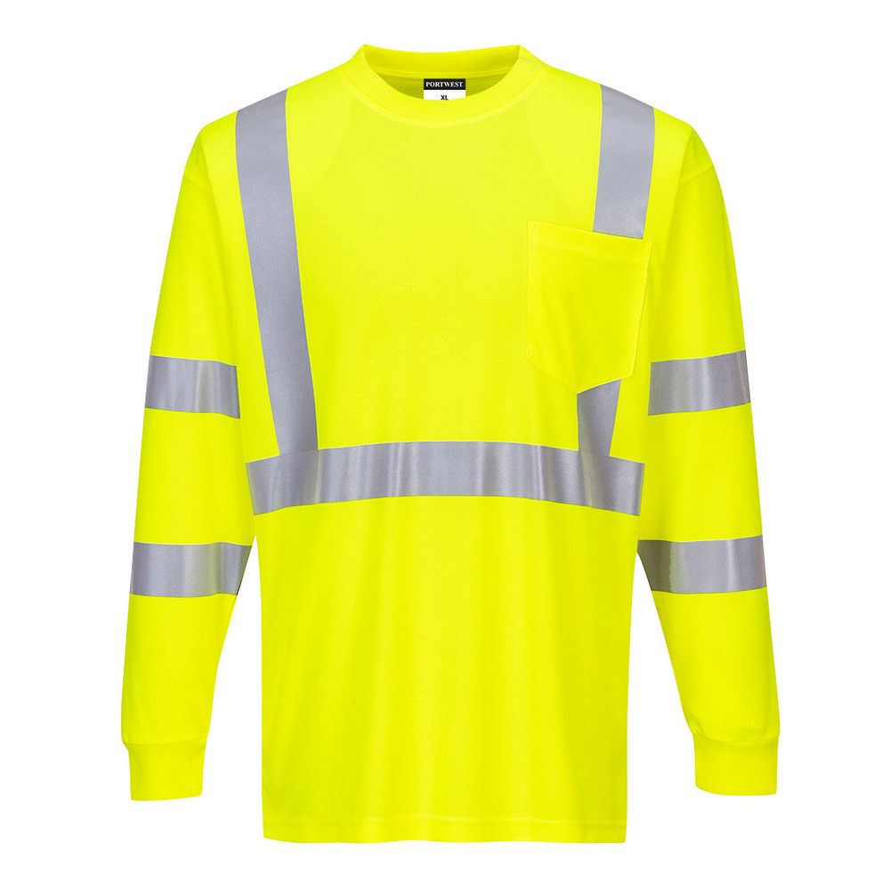 Portwest Hi-Vis Long Sleeve Ribbed Cuff T-Shirt Yellow