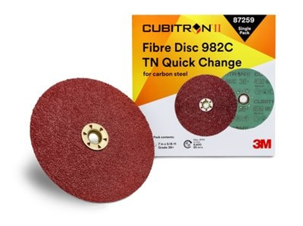 3M Cubitron II Roloc Fibre Disc 982C, 87259, TN Quick Change, 36+, 7 in, Single Pack, with disc