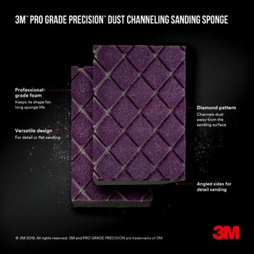 3M Pro Grade Precision Dust Channeling Block Sanding Sponge 80 grit Medium, 2501TRI-80M-CH, 4.5 x 2.5 x 1 in, 12/case 39365 Industrial 3M Products &