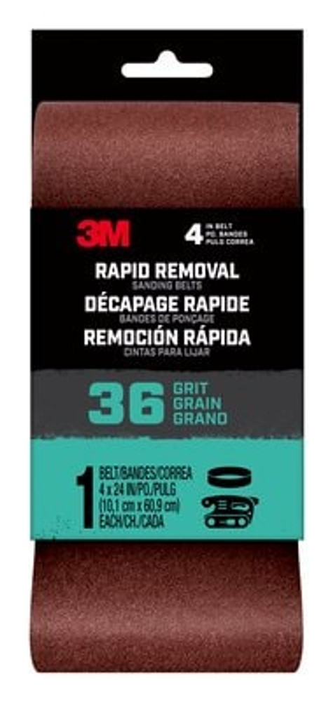 3M Rapid Removal 4x24 Power Sanding Belt, 36 grit, Belt4x2436, 1 pk, 10/case