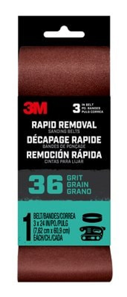 3M Rapid Removal 3x24 Power Sanding Belt, 36 grit, Belt3x2436, 1 pk, 10/case