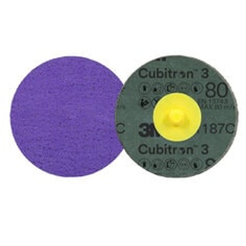 3M Cubitron 3 Roloc Fibre Disc 1187C, 80+, TR, Purple, 3 in, Die R300V, 50/Carton, 200 ea/Case