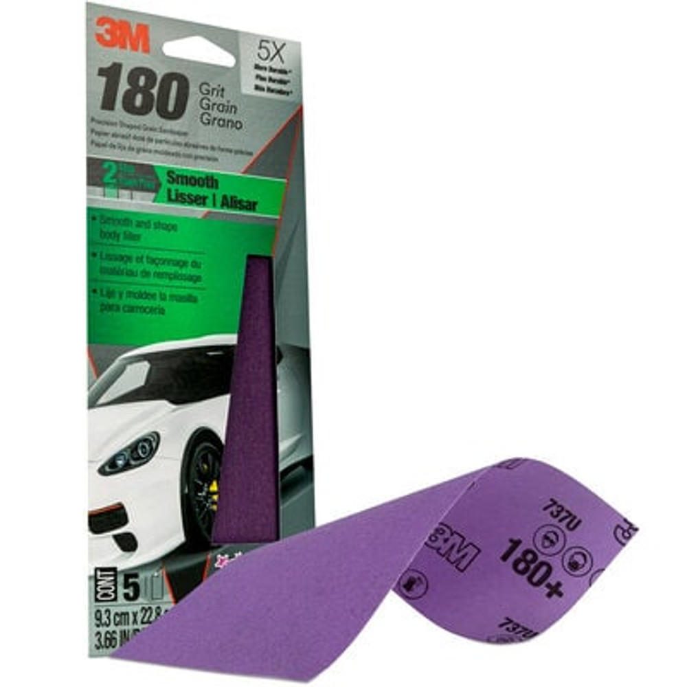 3M Precision Shaped Grain Sandpaper, 03077, 3 2/3 in x 9 in, 180 grit,
5 sheets per folder, 18 per case