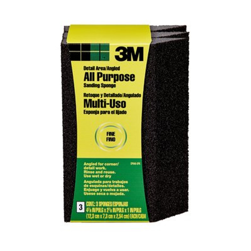 3M General Purpose Sanding Sponge CP040-3PK, Single Angle, 2 7/8 in x 4 7/8 in x 1 in, Fine, 3/pack, 6 packs/case 93949 Industrial 3M Products &